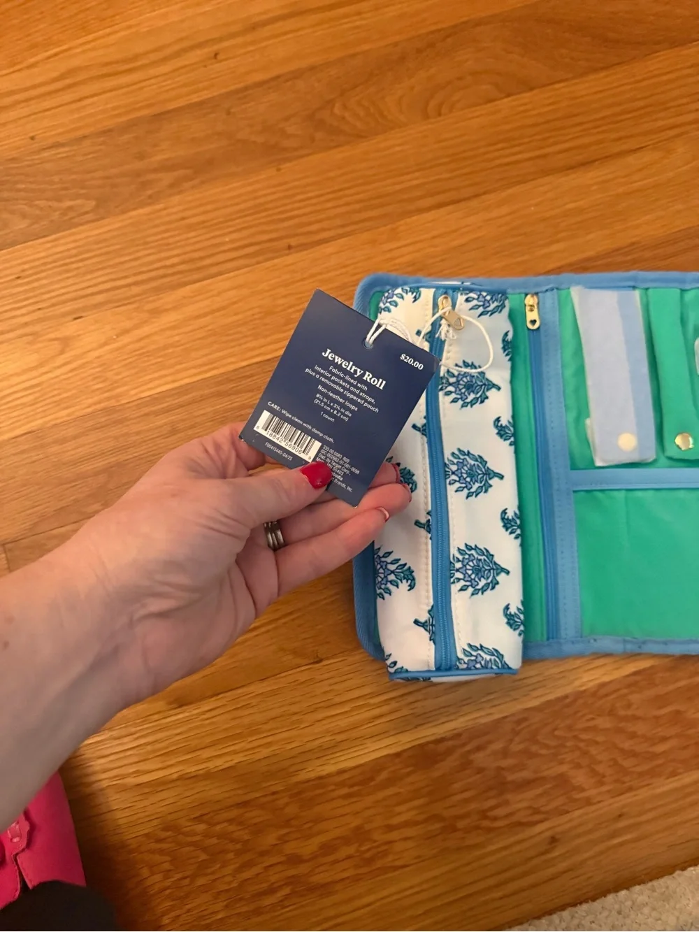 Roller Rabbit Teal and Light Blue Roll-Up Jewelry Pouch